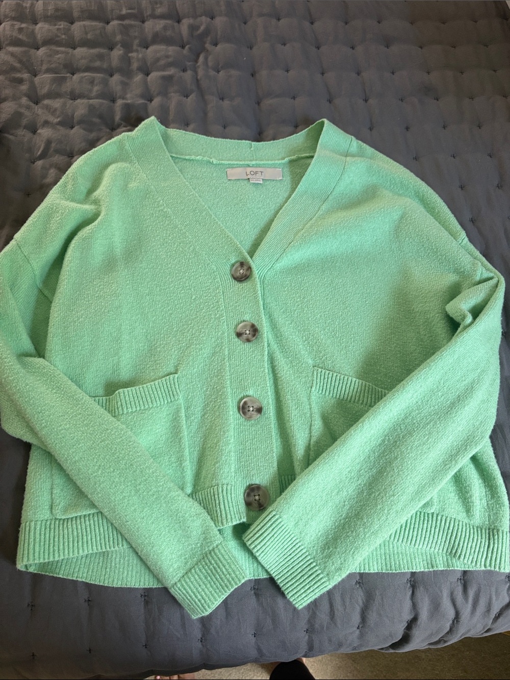 LOFT Light Mint Green V-Neck Button Cardigan